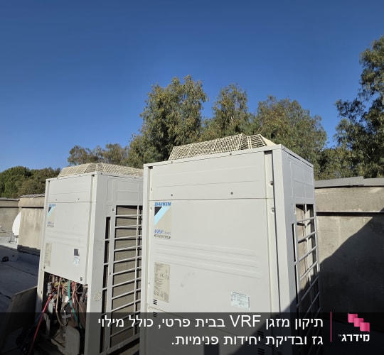 יחידות מיזוג אוויר על גג עם שמיים כחולים ברקע